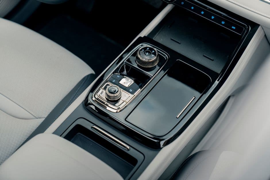 A car center console with the lid open