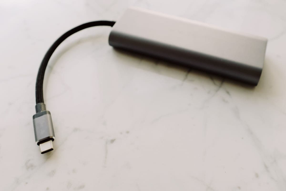 A USB-C cable and connector photographed close up