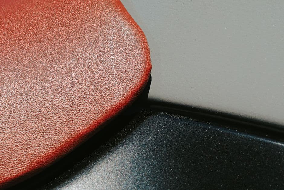 A fabric car seat photographed close up