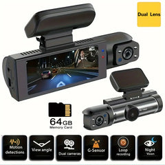 Free 64GB card,Dual camera,Dash Cam for cars,Front And Inside,car camera with IR Night Vision,Loop Recording,wide angle Car DVR