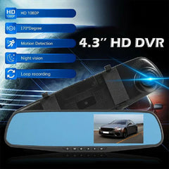 4.3 Inch Driving Recorder Car DVR Dash Cam Front and Rear Camera Mirror DVR Black Box 170 Degree Wide Angle Car Video Recorder