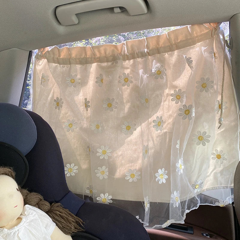 Cotton Embroidered Universal Car Curtain Cover Newborn Baby Side Window Sunshade Curtain UV Protection for Kids Travel Outdoor