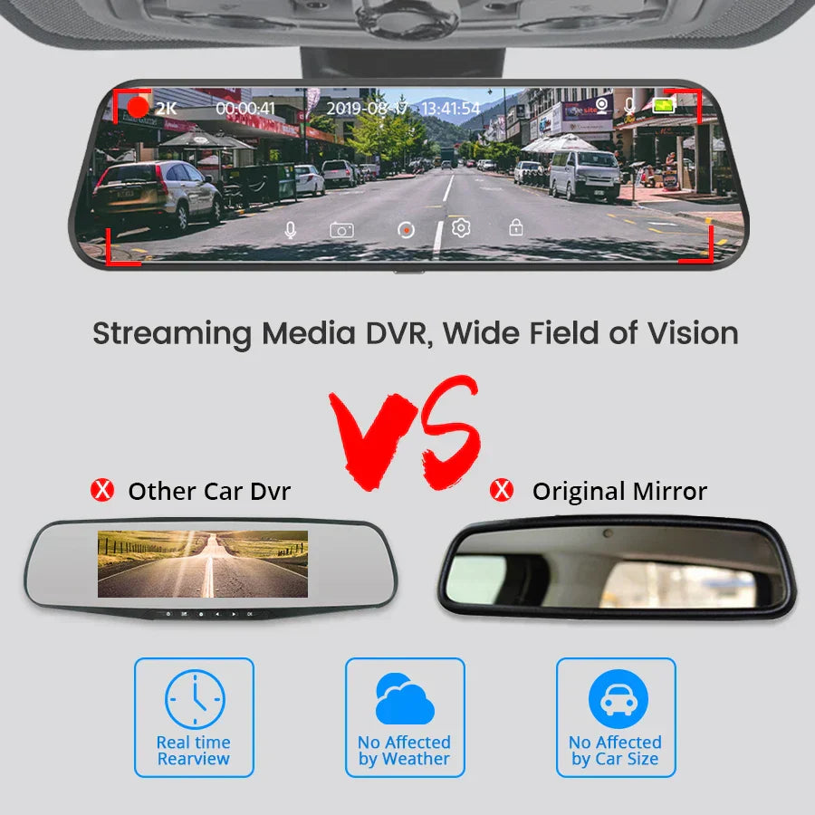 Mirror Camera for Car Touch Screen  Video Recorder Rearview mirror Dash Cam Front and Rear Camera Mirror DVR Black Box