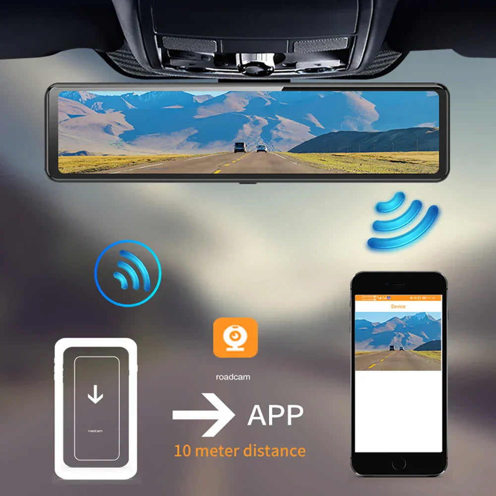 3 Cameras Dash Cam 1080P Car Mirror Video Recording Carplay & Android Auto Wireless Connection WiFi Miracast GPS Navigation DVRs